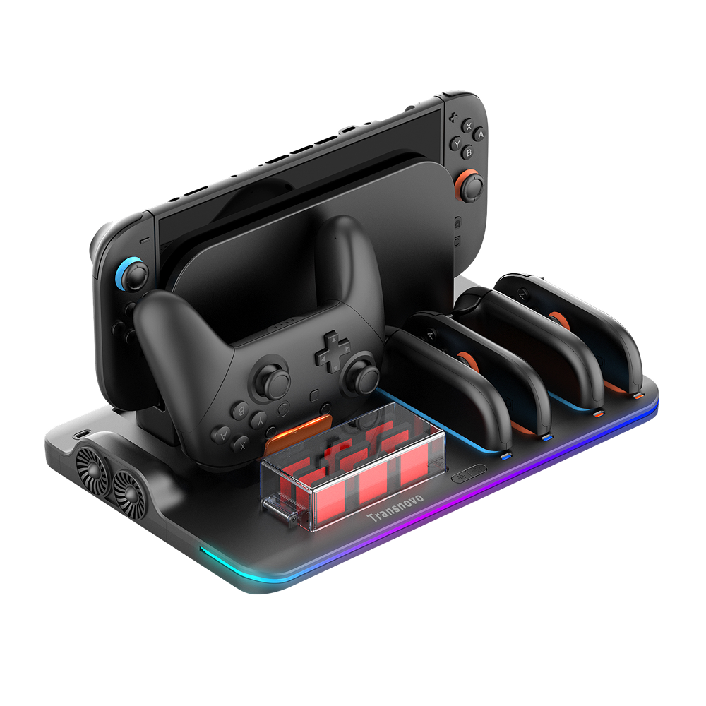 Док-станция TRANSNOVO для Nintendo Switch 2 с охлаждением, 9 слотов для картриджей