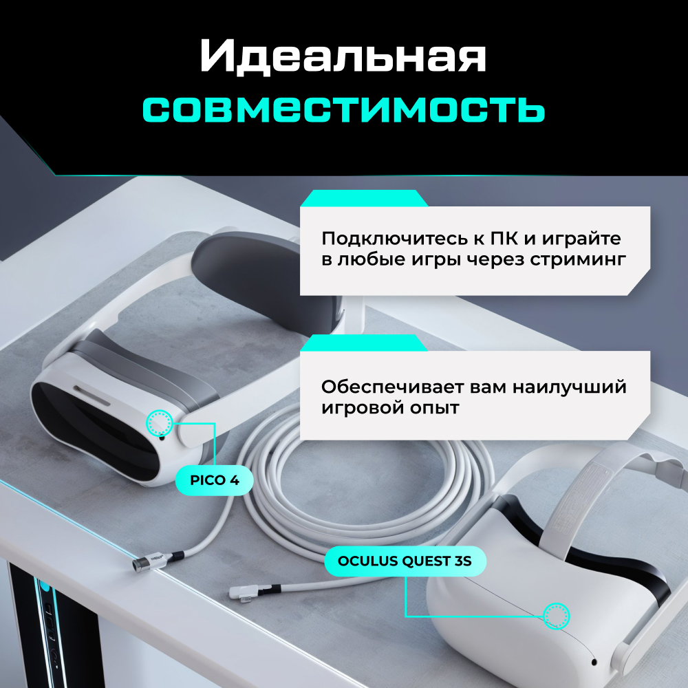 KM45-6 Кабель с LED индикатором для Oculus Quest 2 3 3S, Pico 4 Syntech, 6 метров, белый 05.jpg