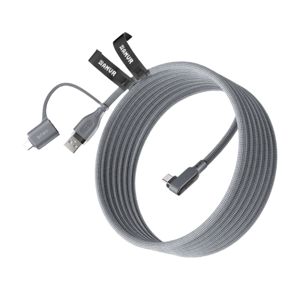 Кабель AMVR VR Braided Link Cable c адаптером для Oculus Quest 2/3/3S/Pico 4 (5 метров, серый)