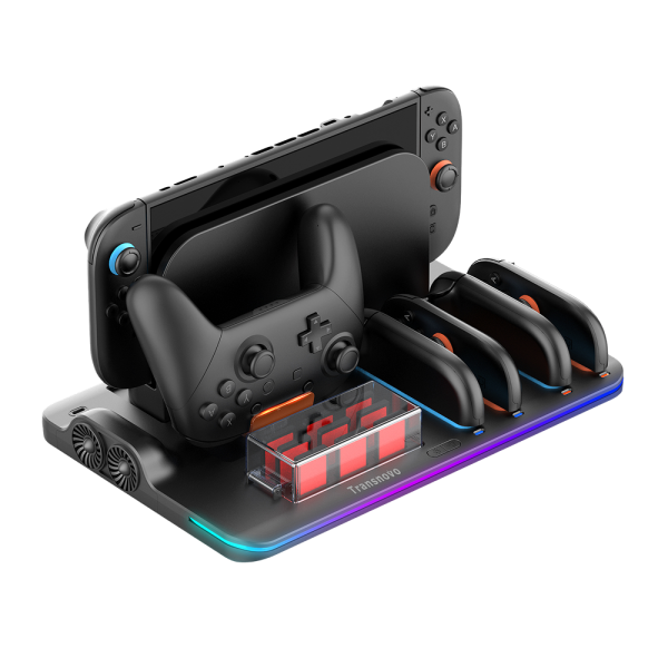 Док-станция TRANSNOVO для Nintendo Switch 2 с охлаждением, 9 слотов для картриджей