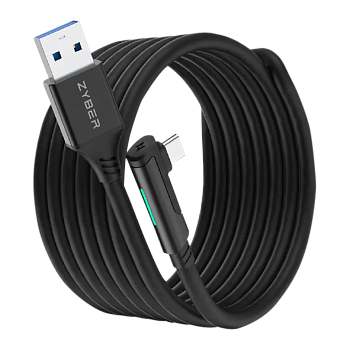 Кабель ZyberVR для Oculus Quest 3, Quest 2, Pico 4 со светодиодным индикатором (5 метров / черный)