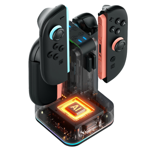 Зарядная станция TRANSNOVO 4в1 для Nintendo Switch 2 Joy-Con, 8 слотов для картриджей  