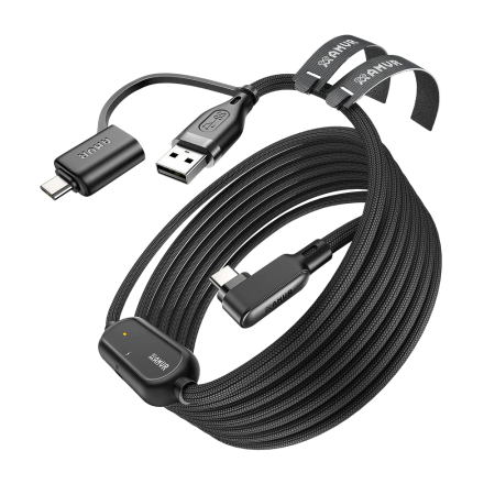 Кабель AMVR Braided Link Cable с адаптером для Oculus Quest 2/3/3S/Pico 4 (5 метров, черный)