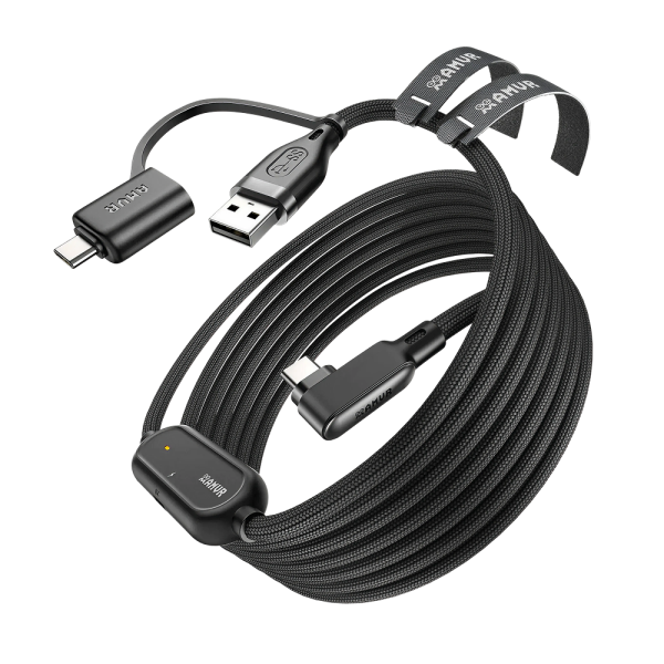 Кабель AMVR Braided Link Cable с адаптером для Oculus Quest 2/3/3S/Pico 4 (5 метров, черный)