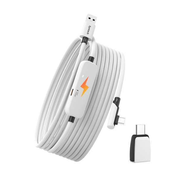 Кабель с зарядным портом и адаптером для Oculus Quest 3/3S/2, Pico 4 Syntech, 5 метров, белый