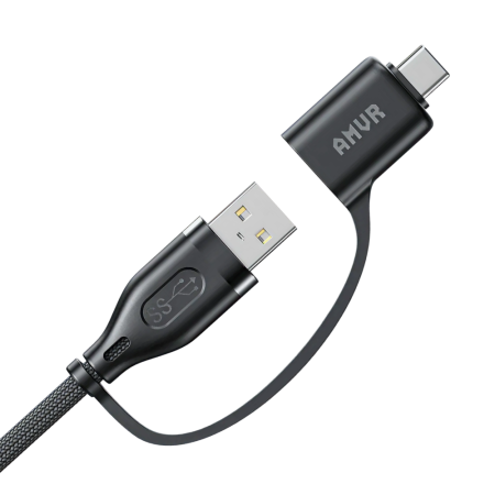 Кабель AMVR Braided Link Cable с адаптером для Oculus Quest 2/3/3S/Pico 4 (5 метров, черный)