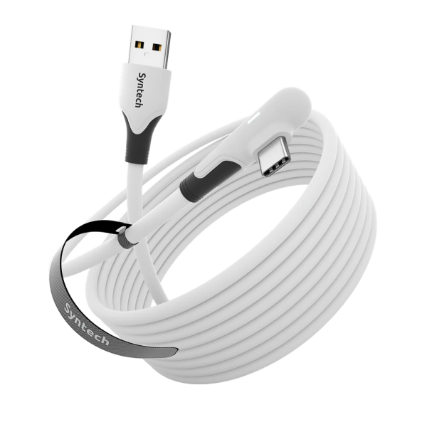Кабель с LED индикатором для Oculus Quest 2/3/3S, Pico 4 Syntech, 5 метров, белый