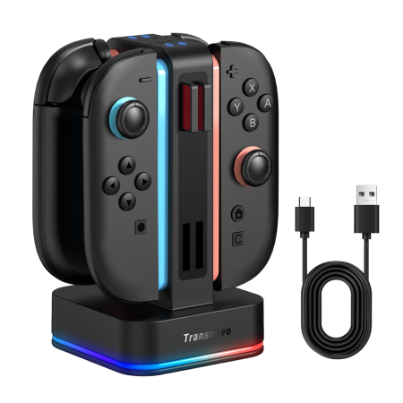 Зарядная станция TRANSNOVO 4в1 для Nintendo Switch 2 Joy-Con, 8 слотов для картриджей  