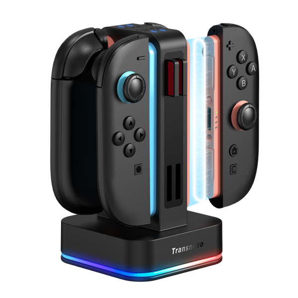 Зарядная станция TRANSNOVO 4в1 для Nintendo Switch 2 Joy-Con, 8 слотов для картриджей  