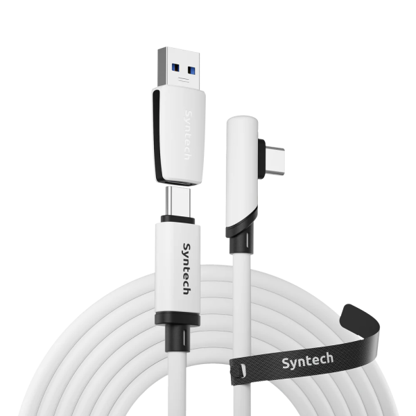 Кабель 2в1 для Oculus Quest 2/3/3S, Pico 4 Syntech, 5 метров, белый