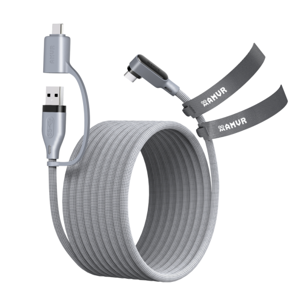 Кабель AMVR VR Braided Link Cable c адаптером для Oculus Quest 2/3/3S/Pico 4 (5 метров, серый)