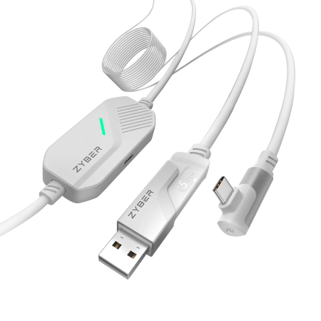 Кабель ZyberVR для потоковой передачи данных и зарядки Oculus 3/3S/2/Pico 4 (5 метров/белый)